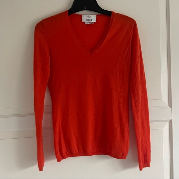 Allude Orange Cashmere Knit V-neck Pullover Sweater 20197 - Picture 2 of 7